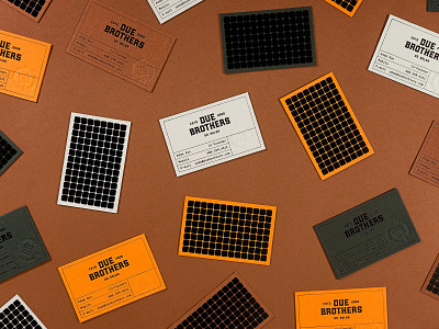 Due Brothers Business Cards branding business card design business cards california colors construction debossing electric industrial logotype orange san diego solar solar installation solar panel stationery