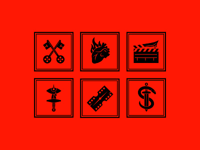 Apostle Digital Icon Set agency apostle branding clapperboard digital directors eye film heart icon icon set iconography icons key neon neon red razor red snake video