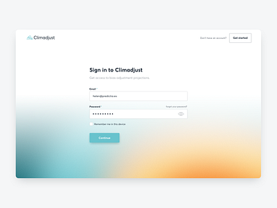 Climadjust Sign in UI adjust adjustment bias branding climate desktop app desktop design form gradient saas saas app saas design saas website sign in ui ui design