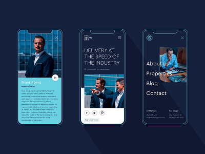 The Aberg Group Mobile UI blue branding california company concrete corporate menu mobile mobile design mobile menu mobile ui profile real estate realty san diego shadow ui ui design