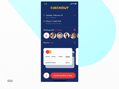 Credit Card Checkout — DailyUI 002 002 app brand identity branding colorful credit card checkout daily dailychallenge dailyui dailyui002 design logo meet up research sport typography ui ux writing