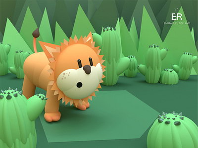 Little Tigre 3D 3d art 3d rendering animal cactus cat cute cute animal feline jungle lion modeling nature plants savannah tiger