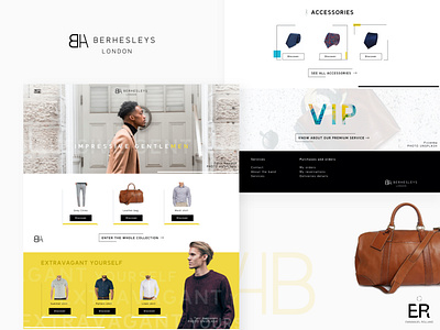 Berhesleys Luxury Brand artistic brand design branding clothes fashion french french luxe gallery homepage luxe luxury shopping sobriety vip website wireframe yellow