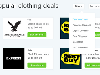 A peak of a coupon website buttons design green landing page product shadows ui ux