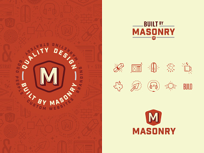 Masonry Branding badge branding built icons identity keystone logo masonry pattern