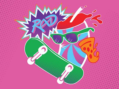 R A D 🍕 80s cherry half tone ollie rad retro skateboard slurpee sunglasses