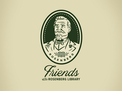 Friends of the Rosenberg Library badge book friends library mustache smashed penny
