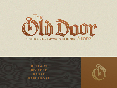 The Old Door Store blackletter door key logo old reclaim store wood