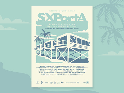 SXPortA Screenprint Poster 18x24 beach concert festival palm trees poster screen print sxsw