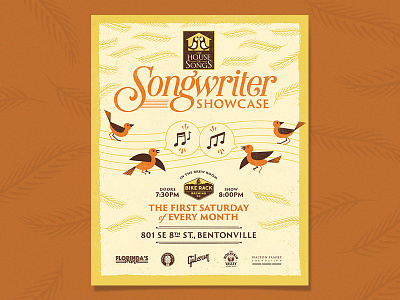 House of Songs - Songwriter Showcase birds music poster venue