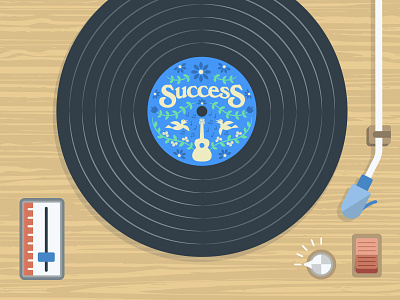 Success birds floral flowers guitar illustration player record red turntable vines