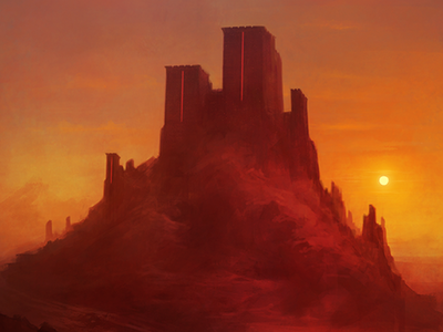 The Citadel art digital art fantasy art fortress illustration landscape art sunset