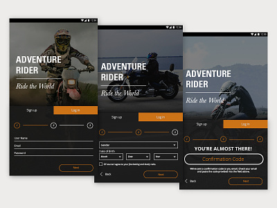 Adventure Rider Sign Up adv rider adventure daily ui dirt bike enduro mobile motorcycle sign up touring ui web