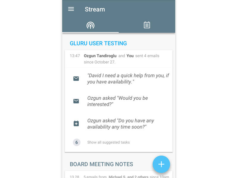 AI powered to do list ui ux list insights mail stream feed ai app android material