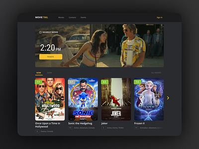 Movie tail cinema design filter mainpage movie app movies ratinrating session ui ux web