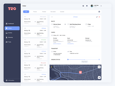 TRG design details filter lists logistics logo design map menu orders truk ui ux web website