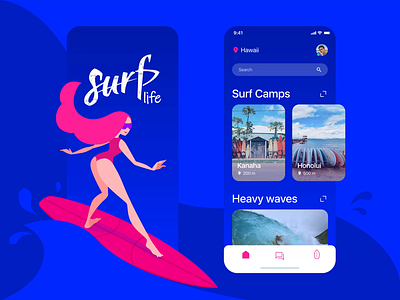 Hello Dribbble! animation app design girl illustration surfing ui