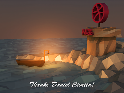 The Arrival {Low-Poly} 3d arrival boat c4d debut dribbble illustration land lighting low poly lowpoly modelling photoshop polygon ps render sea