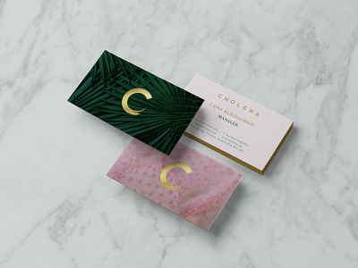 Cholena Restaurant - Business Cards brand identity branding business card c logo california gold foil graphic design logo logo design minimal branding palm springs restaurant branding stationery