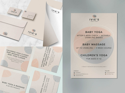 Ivie's Mum & Baby Yoga baby illustration baby logo baby yoga brand identity branding design graphic design illustration logo logo design mindfulness minimal branding mother and baby yoga neutral branding neutral colour palette social media vector yoga logo