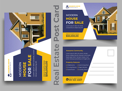 Modern realestate postcard template advertisement advertising business commercial company estate layout marketing modern postcard print property real estate sale template vector