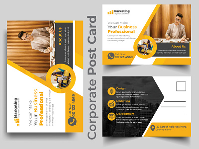 Yellow and black corporate post card template for business abstract advertisement advertising business concept corporate creative design layout marketing modern postcard promotion template vector