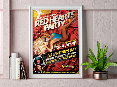 Red Hearts Party flyer with Erika Jayne erika jayne flyer design graphic design jb design studio party flyer valentines day vegas