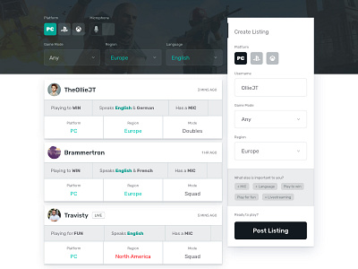 UX Warmup Exercise - LFG for Gamers experience gamer gaming lfg lft team ui ux warmup