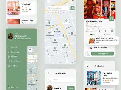 Restaurant Finder App booking booking app bookmark concept filter find finder food green interface ios app location app map mobile app mobile design restaurant restaurant app resto search ui