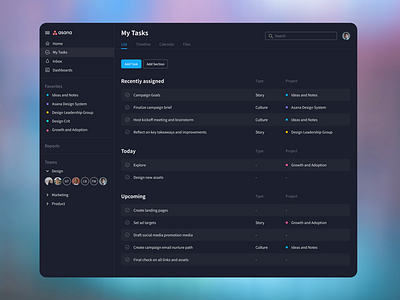 Asana - Dark Theme