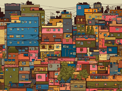 Favela 3 brasil brazil cidade city colorful detail favela grafitti house illustrator local periferia pixo poor rio de janeiro sao paulo tropical vector
