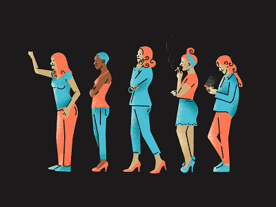 Waiting in line... 2d character color design drawing flat illustration minimal procreate texture toilet women