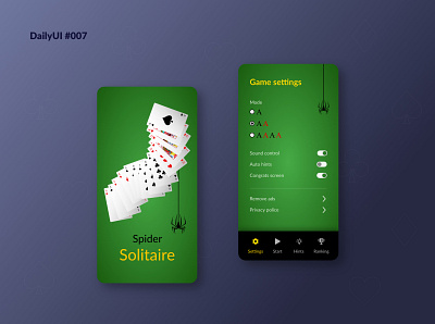 Daily UI #007 - Settings creation daily 100 challenge dailyui dailyui 007 design game mobile solitaire spider solitaire studying ui