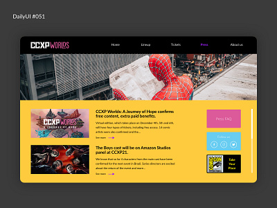 Daily UI #051 - Press Page comic con daily 100 challenge daily press page daily ui 51 dailyui dailyuichallenge design press page ui