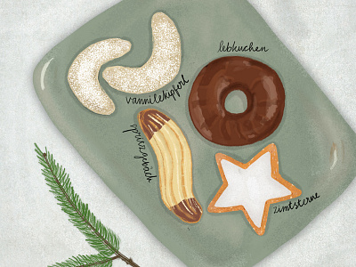 German Cookies are called Kekse christmascookies cookies editorial illustration foodillustration illustration magazine illustration vanillekipferl weihnachtsbäckerei zimtsterne