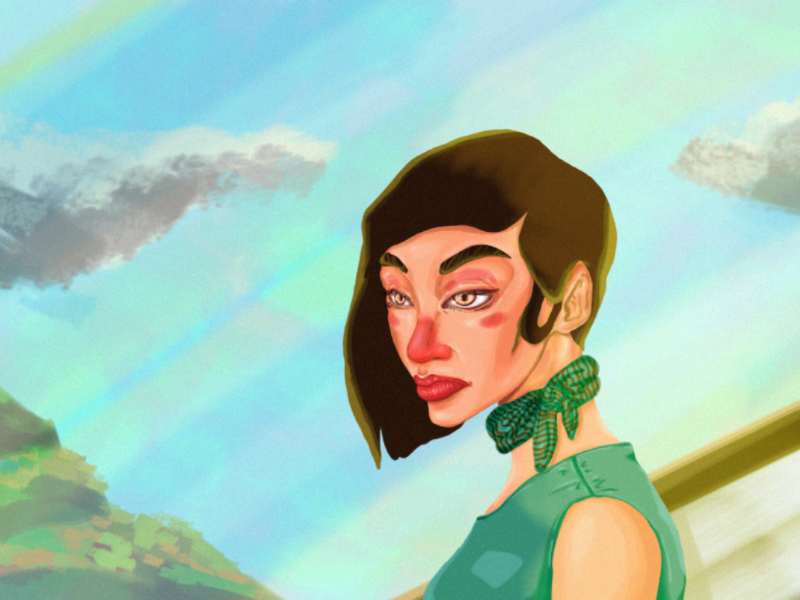 Greengreen landscape digital painting green illustration woman