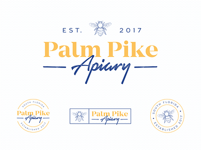 Palm Pike Apiary Identity System bee branding design identity illustration logo logomark mark script serif type typography