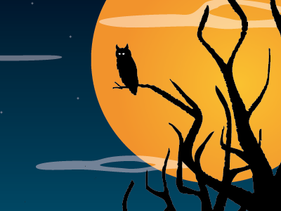 Owl and moon. animal illustration owl sky moon stars tree vector