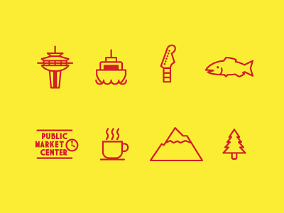 Seattle Themed Icons coffee icons nature restaurant seattle space needle