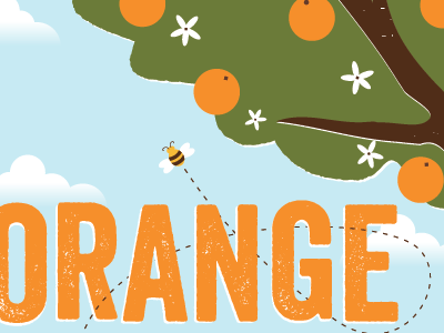 Orange bee can clouds label orange tree