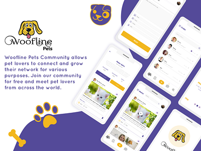 Woofline Pet Community App UI/UX Design animal app app design pet care petcommunity pets petshop ui uidesign uiux uxdesign wooflinepets