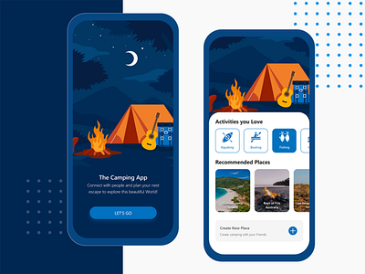 Camping App Exploration app design campfire camping creative creative design illustration minimal minimalist mobile app mockup sleek uidesign uiux user experience user interface design userinterface uxdesign vector