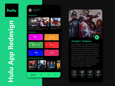 Hulu App Redesign entertainment hulu hulu app minimal movies movies app netflix serials songs songs app trending ui