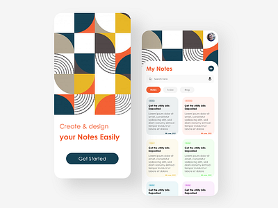 Notes creating App (Bauhaus Style) brand design brand identity branding note notes notes app notes app uiux notes creating