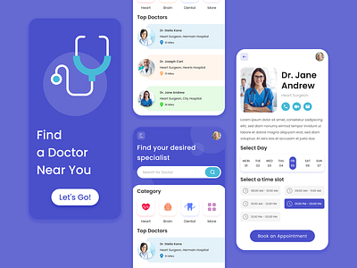 Doctor Appointment App app design appointment app doctor app doctor app ui flat design minimalist design online appointment ui design uiux design user interface design ux design