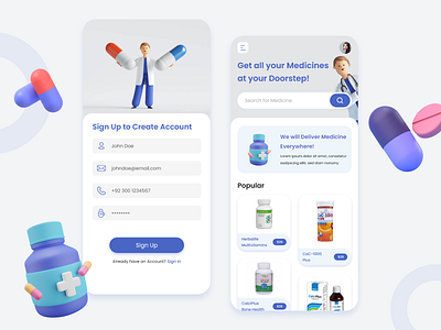 Online Pharmacy App UI appdesign flat design minimal minimalist design onlinepharmacy pharmacy uidesign uiuxdesign userinterfacedesign uxdesign