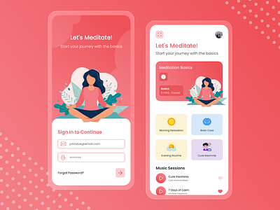 Meditation App UI app design flat design meditate meditation meditation app ui meditation ui minimal minimalist design ui design uiux design user interface design ux design
