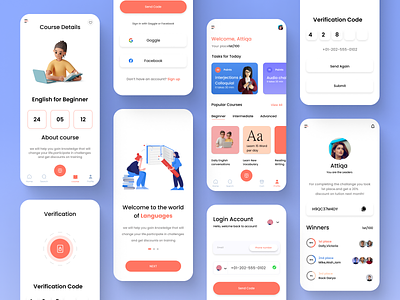 Language Learning App Concept app-design flat-design ios-app-design language-learning minimal minimalist-design mobile-app-design mobile-app-ui ui-design uiux-design user-interface-design ux-design