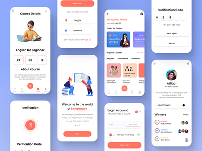 Language Learning App Concept app design flat design ios app design language learning minimal minimalist design mobile app design mobile app ui ui design uiux design user interface design ux design