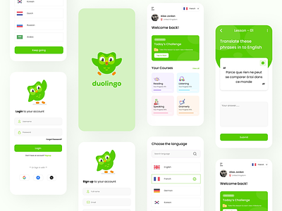 Duolingo Redesign Challenge app app design app ui design duolingo ui ios app ui language learning minimal design mobile app mobile uiux modern design sleek design uiux